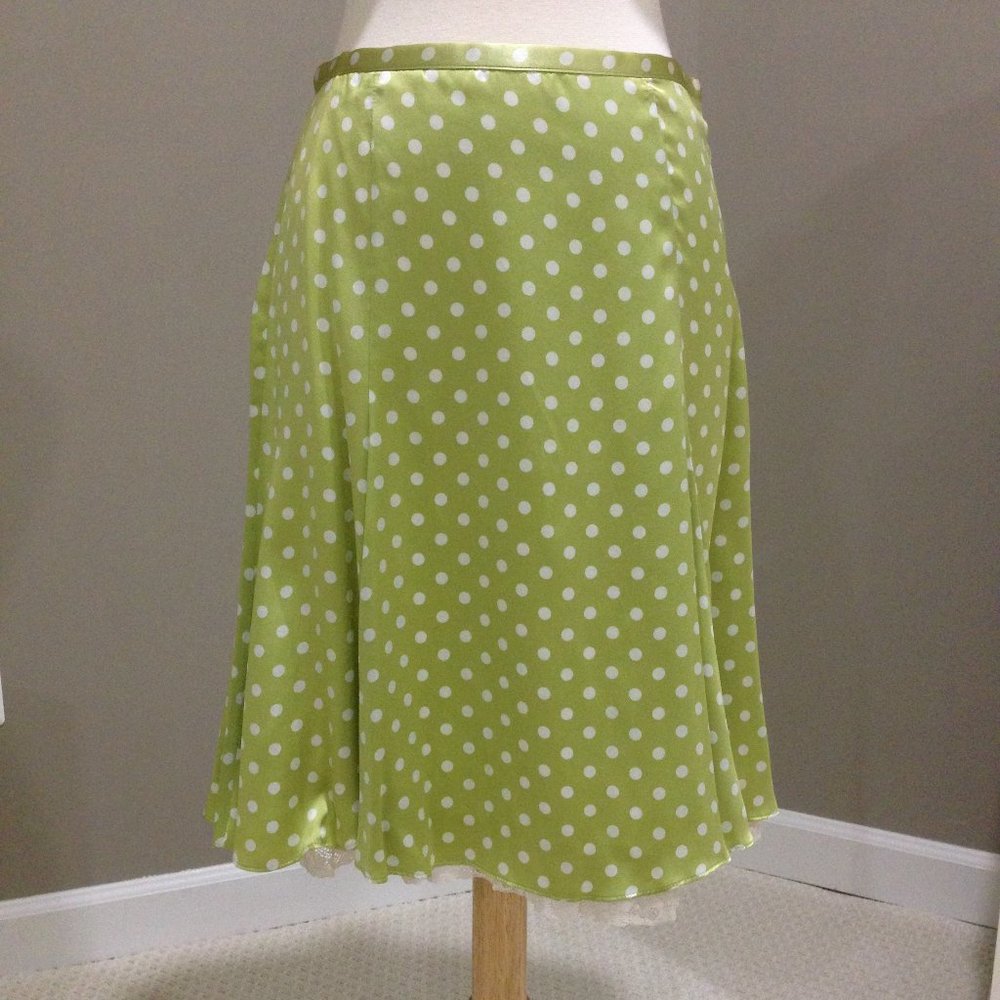 NWOT Satin Silk Polka-dot Skirt with Lace Trim